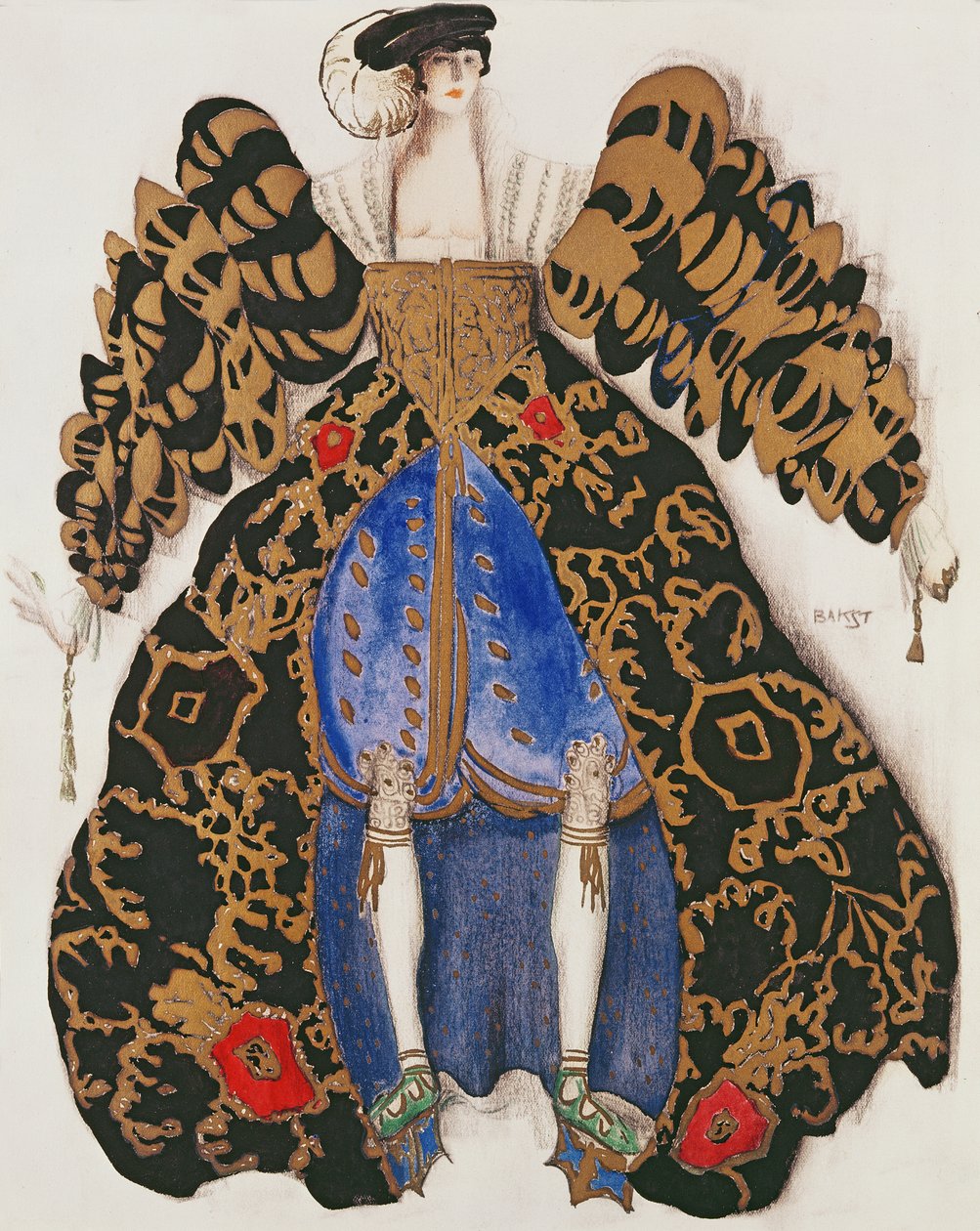 Jelmezterv a „La Legende de Joseph” baletthez, 1914 (faszén és gouache papíron) alkotó: Leon Bakst