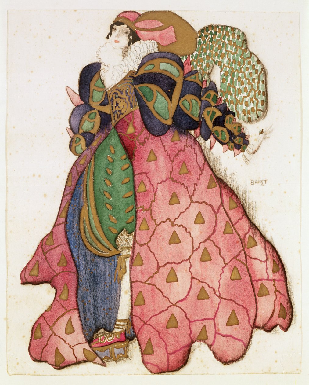 Jelmezterv a „La Legende de Joseph” baletthez, 1914 (faszén és gouache papíron) alkotó: Leon Bakst