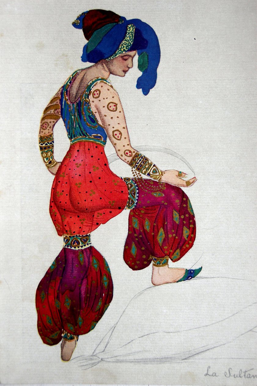 Jelmeztervezés a kék szultán számára a „Scheherazade”-ban, 1910 körül alkotó: Leon Bakst