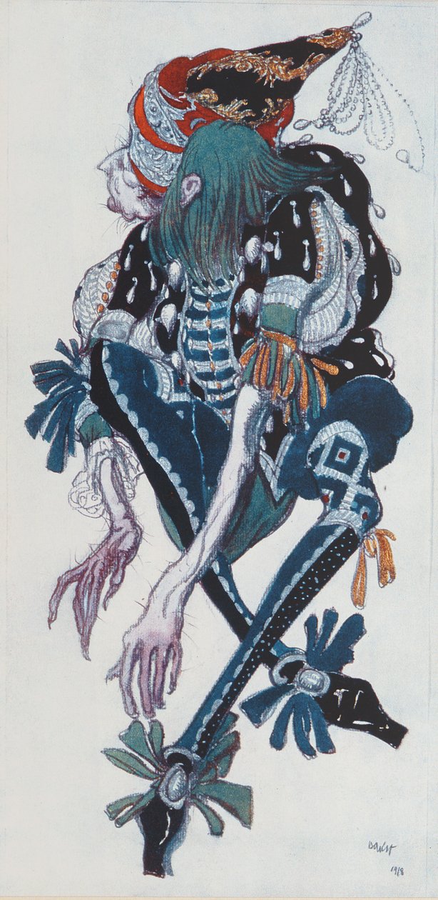 Jelmezterv a gonosz tündér, Carabosse Pagonyfiújához, a Csipkerózsika című filmből, 1918. alkotó: Leon Bakst