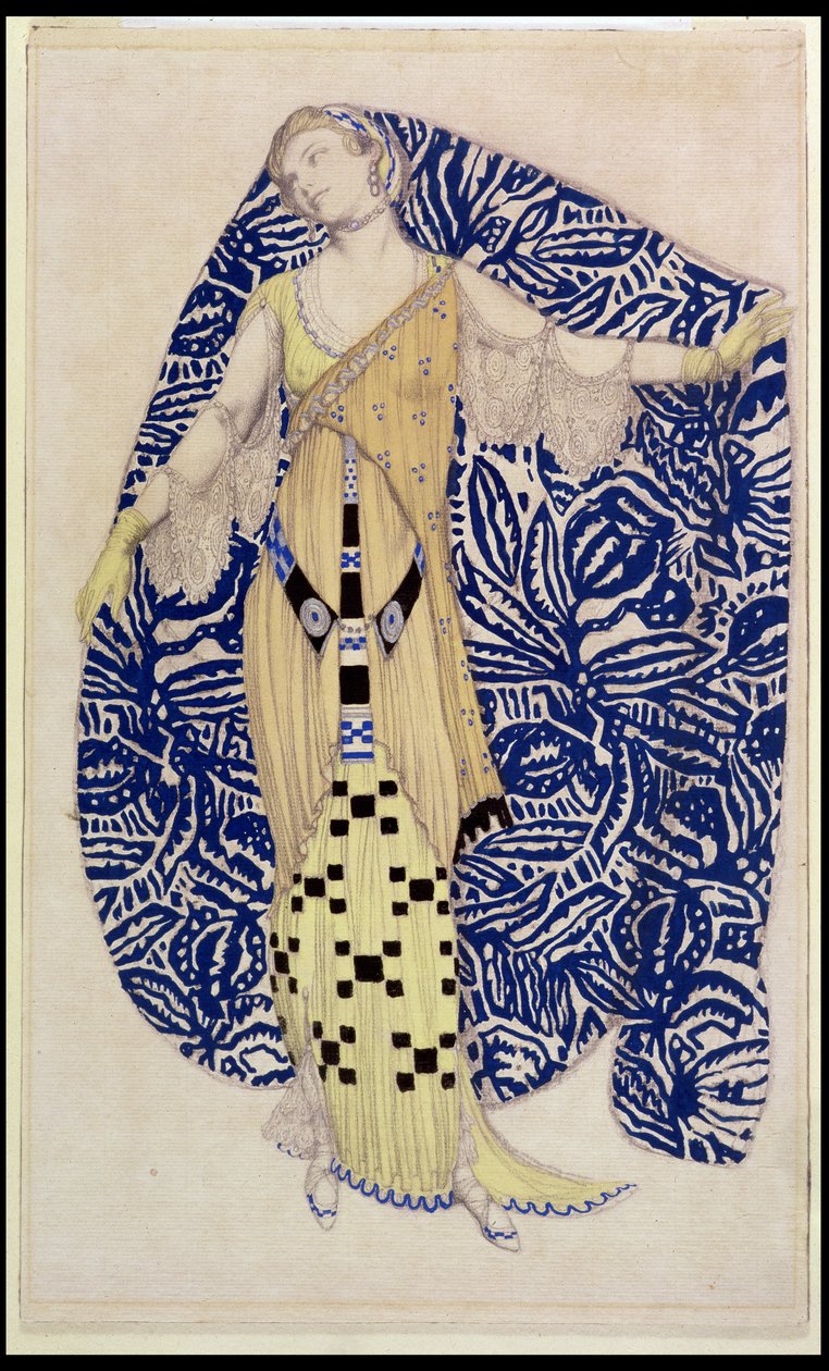 Modern ruha, Dione, 1910 (ceruza és WC) alkotó: Leon Bakst