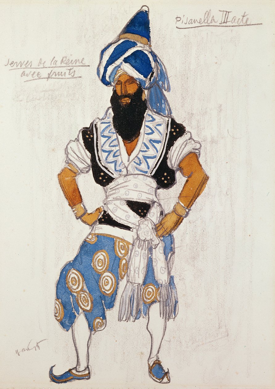 A királynő szolgálója jelmezterve a Pisanellához, 1913 alkotó: Leon Bakst