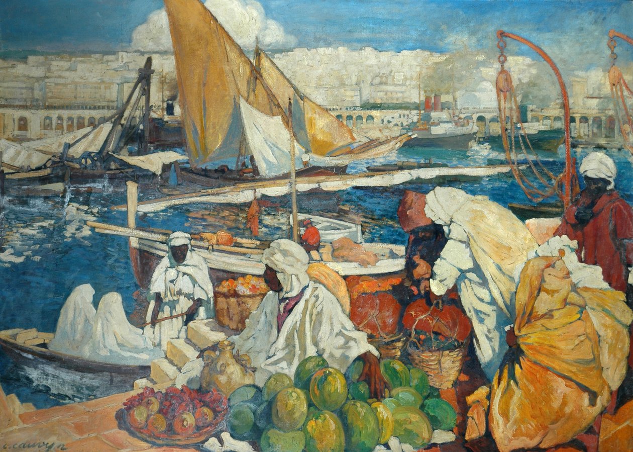Algiers La Blanche – Rakparti jelenet, Algír, 1912 alkotó: Leon Cauvy