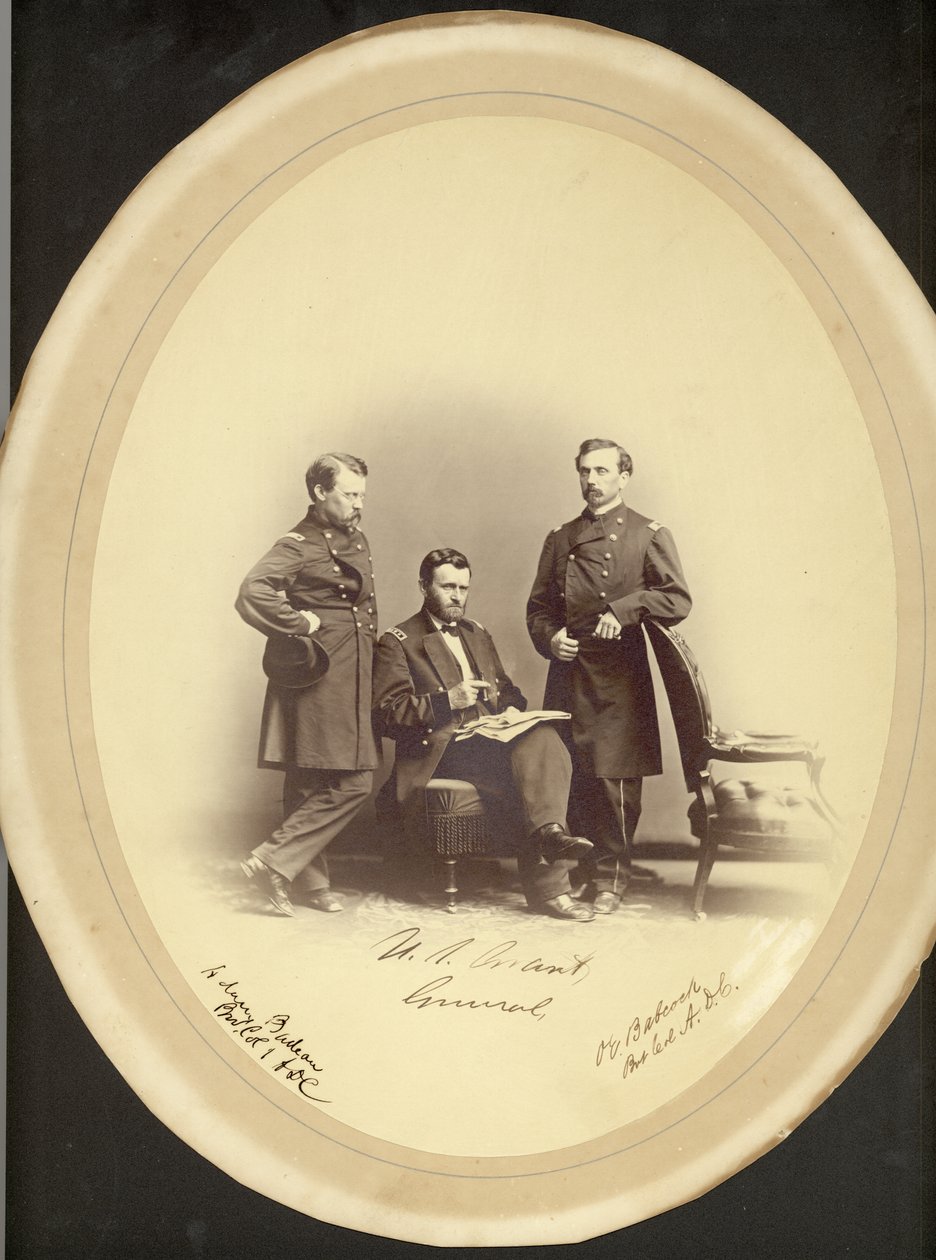 Ulysses S. Grant altábornagy, Bvt. Budeau Ádám ezredes és a Bvt. Ezredes O.E. Babcock. alkotó: Leon van Loo