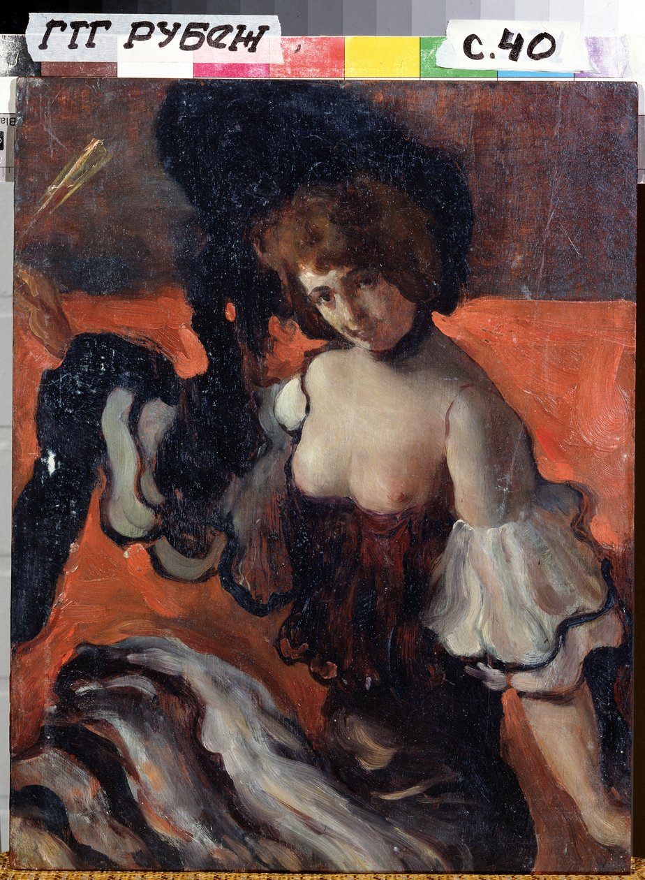 Egy étteremben, fekete ruhás hölgy alkotó: Leon Bakst