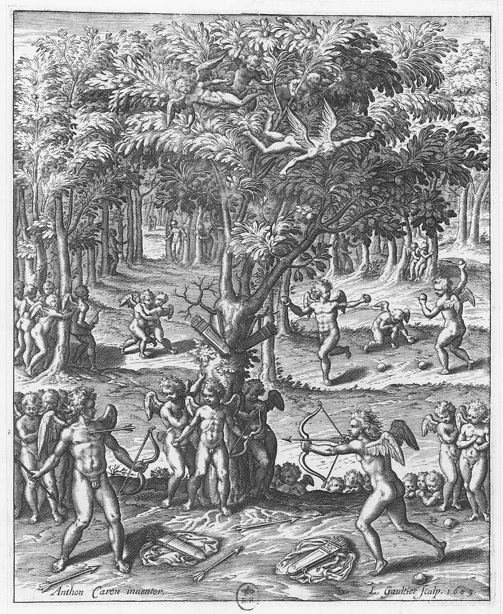 „Cupidons”, tányér a „Les Images ou Tableaux de Platte Peinture des Deux Philostrates Sophistes Grecs”-ből, Blaise de Vigenère, 1615 alkotó: Leonard Gaultier