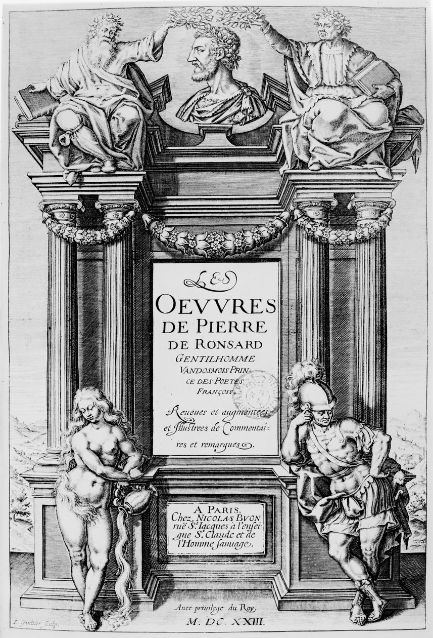 Pierre de Ronsard (1524-85) „Oeuvres” című művének frontképe, 1623 alkotó: Leonard Gaultier