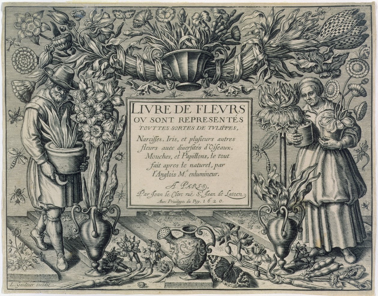 Címlap Jean Le Clerc "Livre des Fleurs" című művéből, 1620-ban jelent meg. alkotó: Leonard Gaultier
