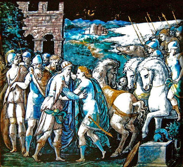 Thészeusz és Artemisz, az Amazonok királynője találkozása, 1563 (festett zománc) alkotó: Leonard Limosin