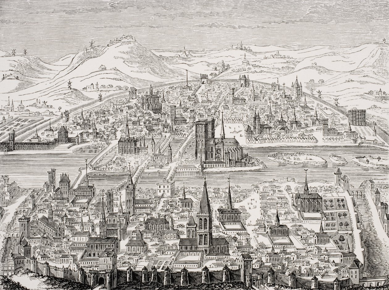 Fakszimile egy rézlemezről Párizs perspektivikus képével 1607-ben alkotó: Leonard after Gaultier