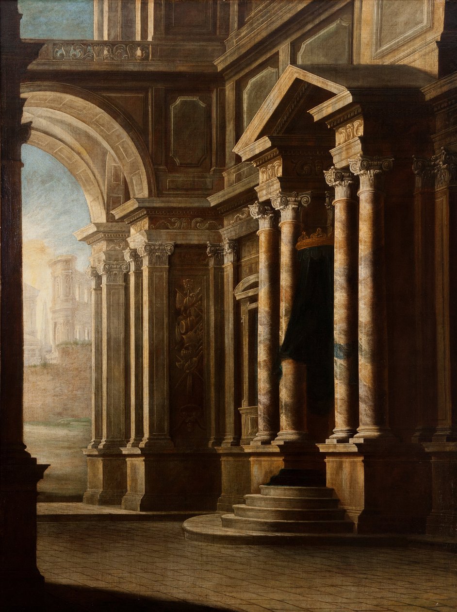 Nézet egy épület belsejére alkotó: Leonardo Coccorante