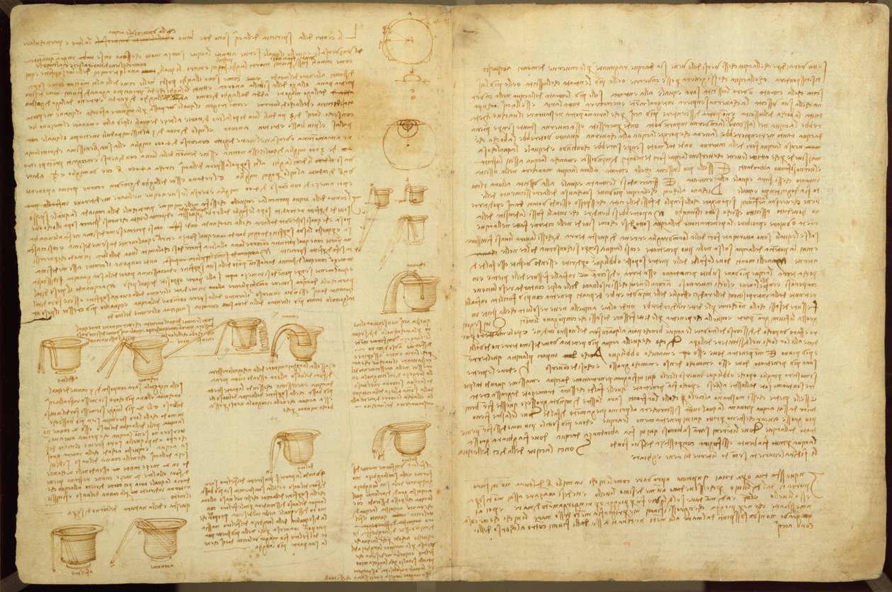 Egy oldal a Leicester-kódexből, 1508-12 (szepia tinta vászonpapírra) alkotó: Leonardo da Vinci