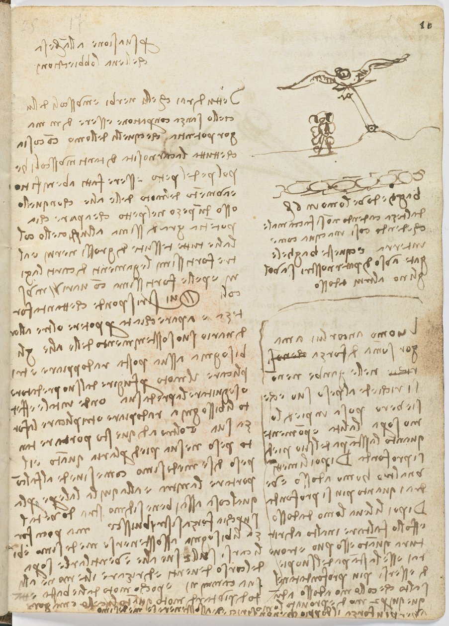 Birds Flight Code, c. 1505-06, papír kézirat, cc. 18, lap 16 recto alkotó: Leonardo da Vinci