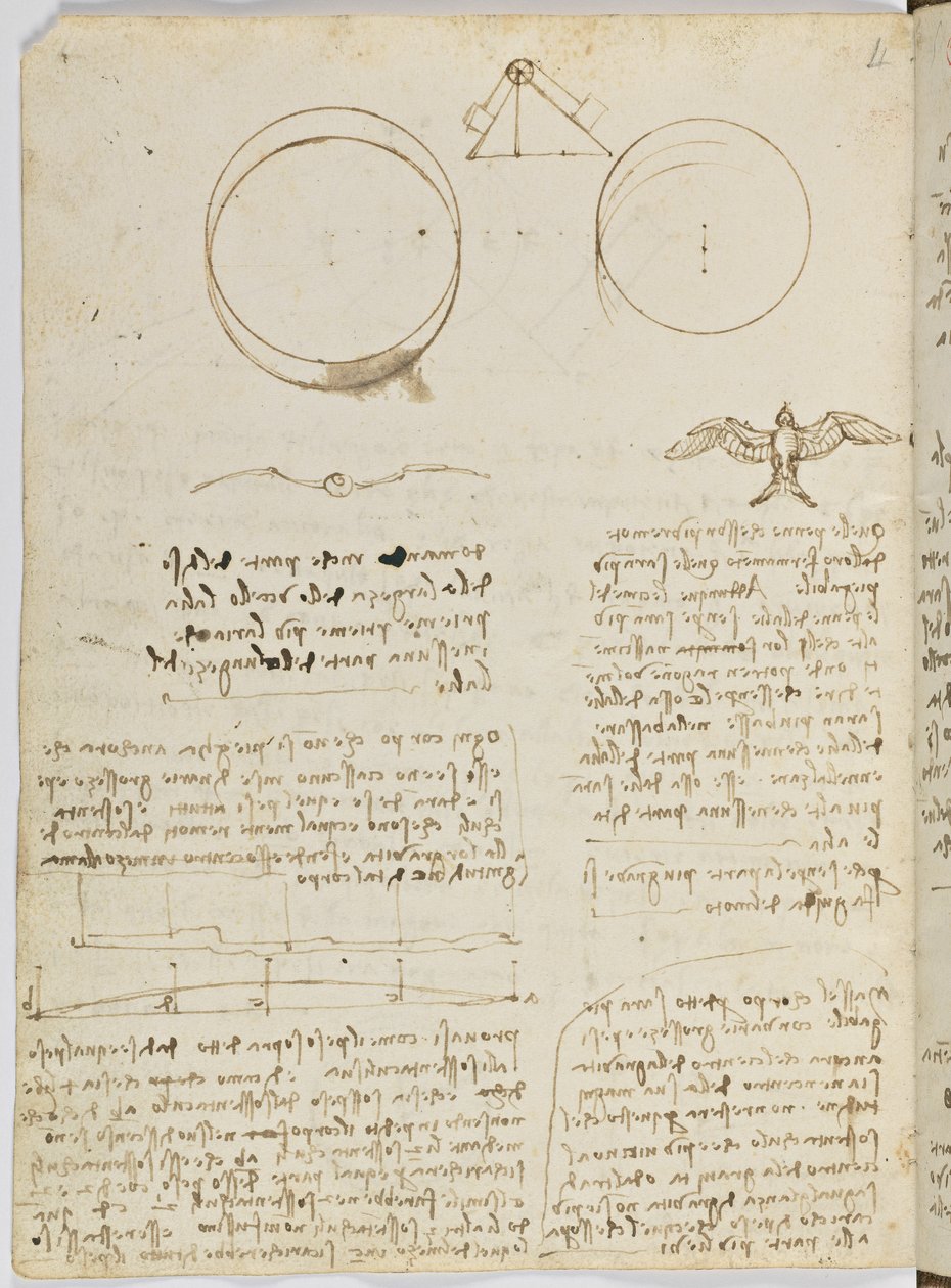 Birds Flight Code, c. 1505-06, papír kézirat, cc. 18, lap 4 verso alkotó: Leonardo da Vinci