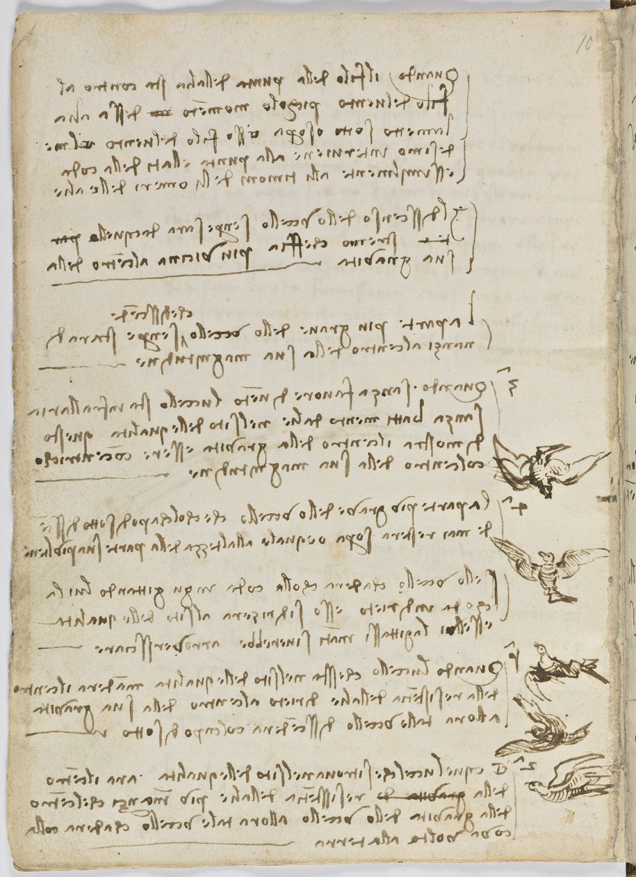 Birds Flight Code, c. 1505-06, papír kézirat, cc. 18, lap 7 verso alkotó: Leonardo da Vinci