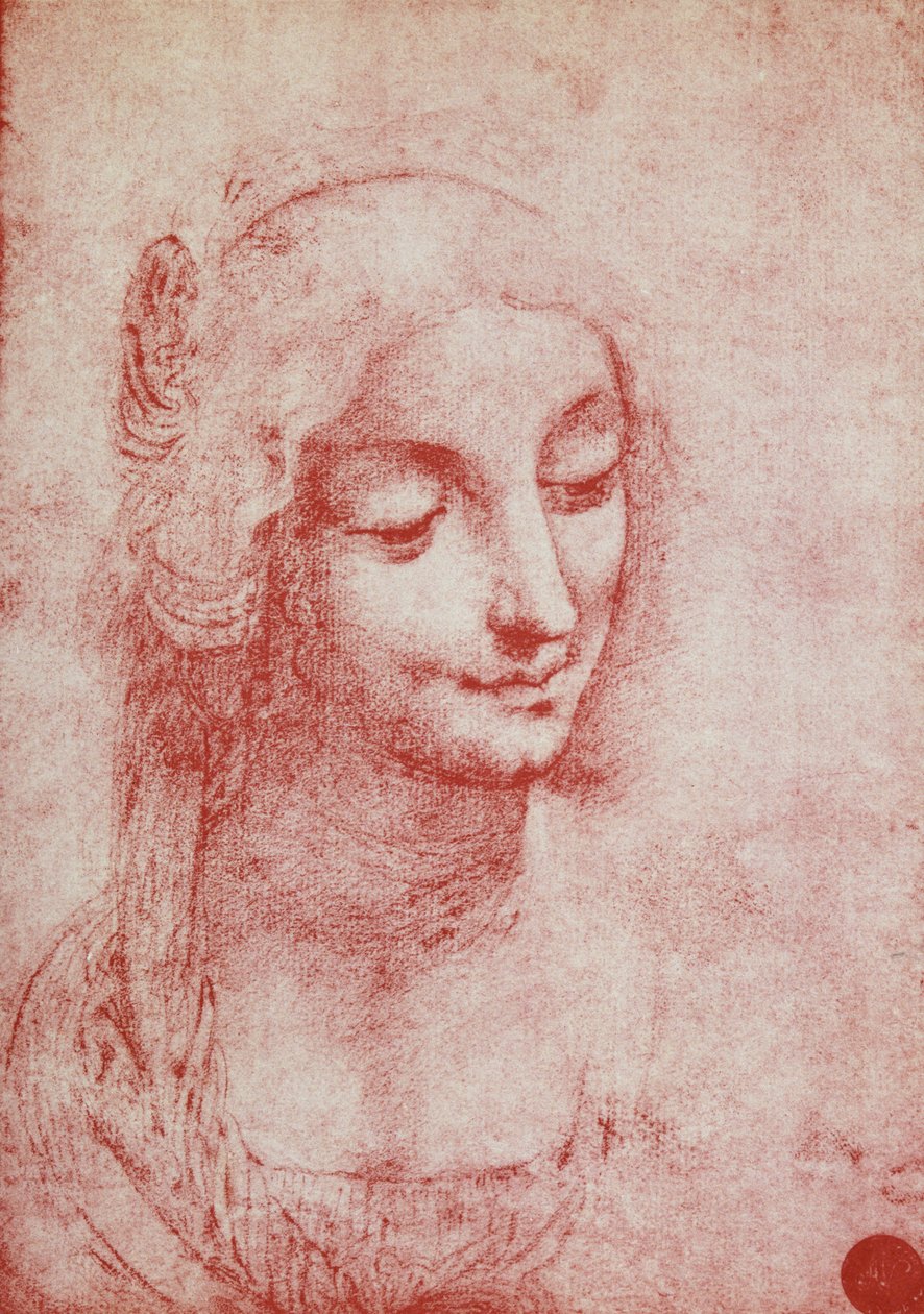 Egy nő feje (piros kréta papíron) alkotó: Leonardo da Vinci