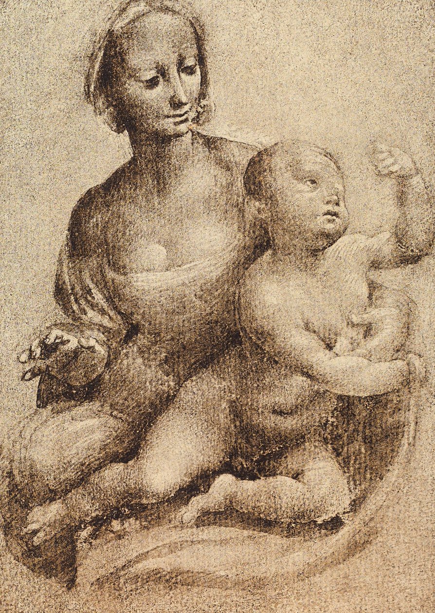 Madonna és gyermek, Leonardo da Vinci rajza. Rajzok és nyomatok kabinetje, Uffizi Galéria, Firenze alkotó: Leonardo da Vinci