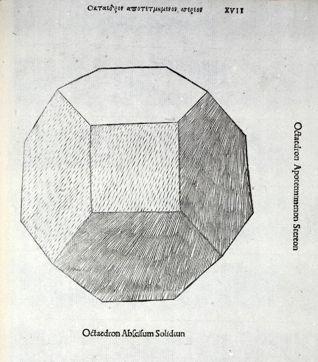 Octocedron levágott szilárd, illusztráció a "Divine Proportion"-ból, Luca Pacioli (c.1445-1517), eredetileg pub. Velence, 1509 alkotó: Leonardo da Vinci