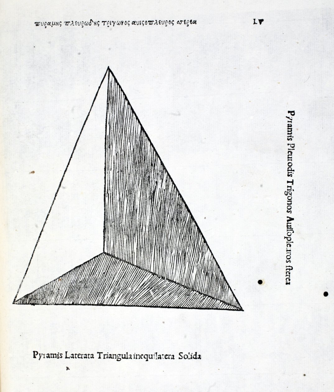 Pyramis laterata triangula inequilatera solida, illusztráció Luca Pacioli (1445-1517 körül) "Divina Proportione" című művéből, eredetileg pub. Velence, 1509 alkotó: Leonardo da Vinci