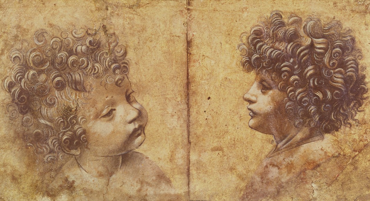Egy gyermek fejének tanulmányozása (piros kréta fehérrel kiemelve a papíron) alkotó: Leonardo da Vinci