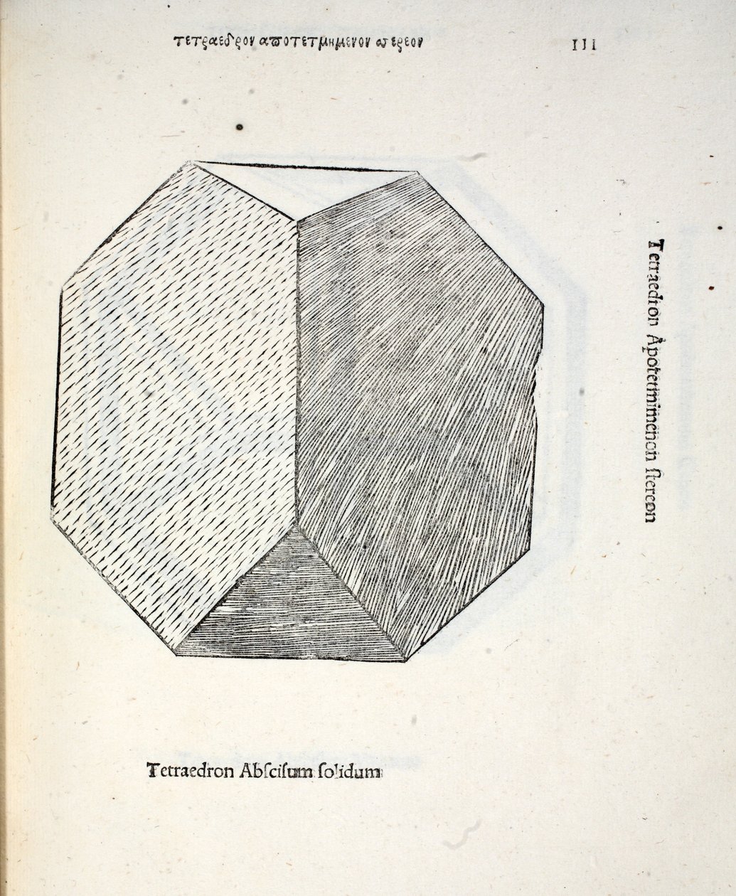 Tetraedron abscisum solidum, illusztráció Luca Pacioli (1445-1517 körül) "Divina Proportione" című művéből, eredetileg kiadva. Velence, 1509 alkotó: Leonardo da Vinci