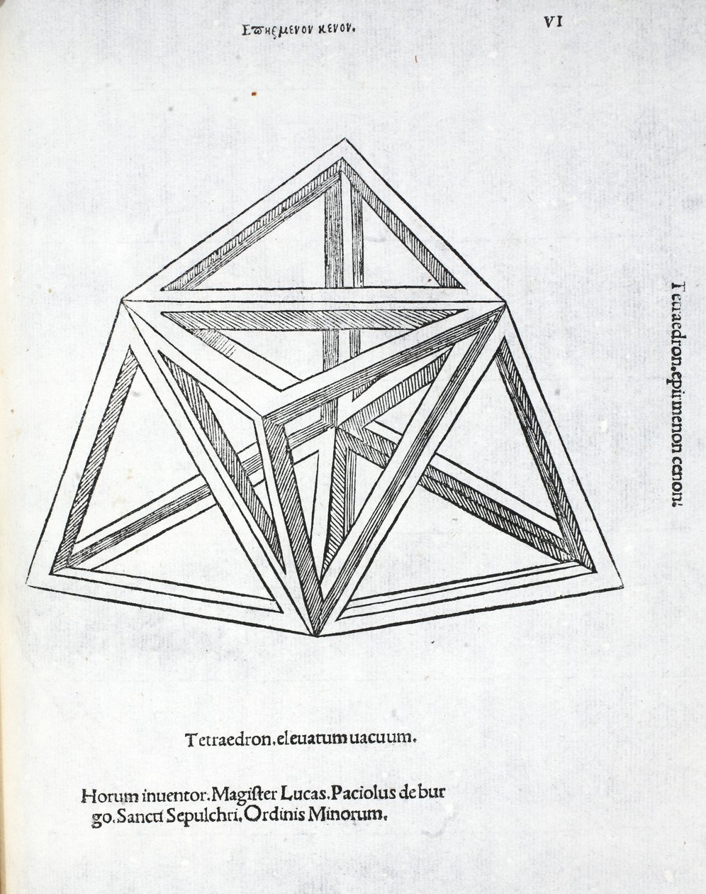 Tetraedron elevatum vacuum, illusztráció Luca Pacioli (1445-1517 körül) "Divina Proportione" című művéből, eredetileg pub. Velence, 1509 alkotó: Leonardo da Vinci