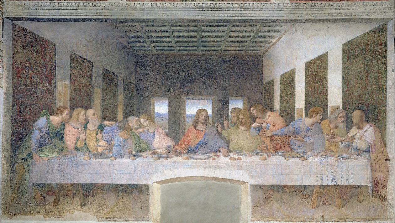 Az utolsó vacsora, 1495-97 (restauráció után) alkotó: Leonardo da Vinci