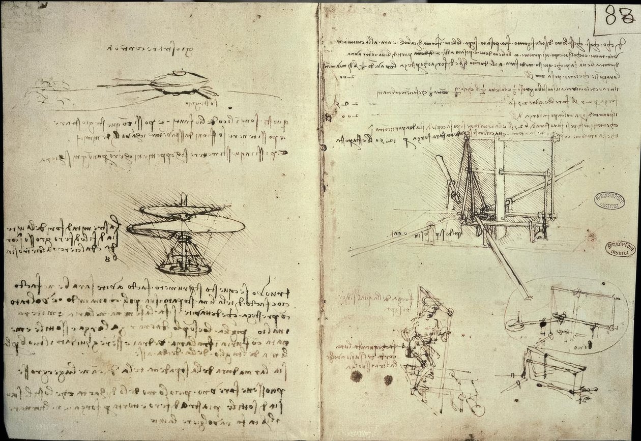 Tanulmányok légcsavarokhoz és repülő gépekhez alkotó: Leonardo da Vinci