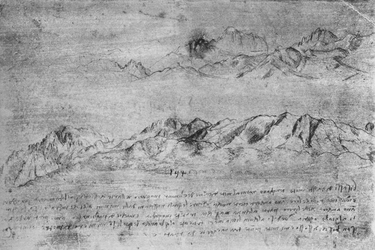 Studies of Mountain Ranges, c1480, 1945 alkotó: Leonardo da Vinci