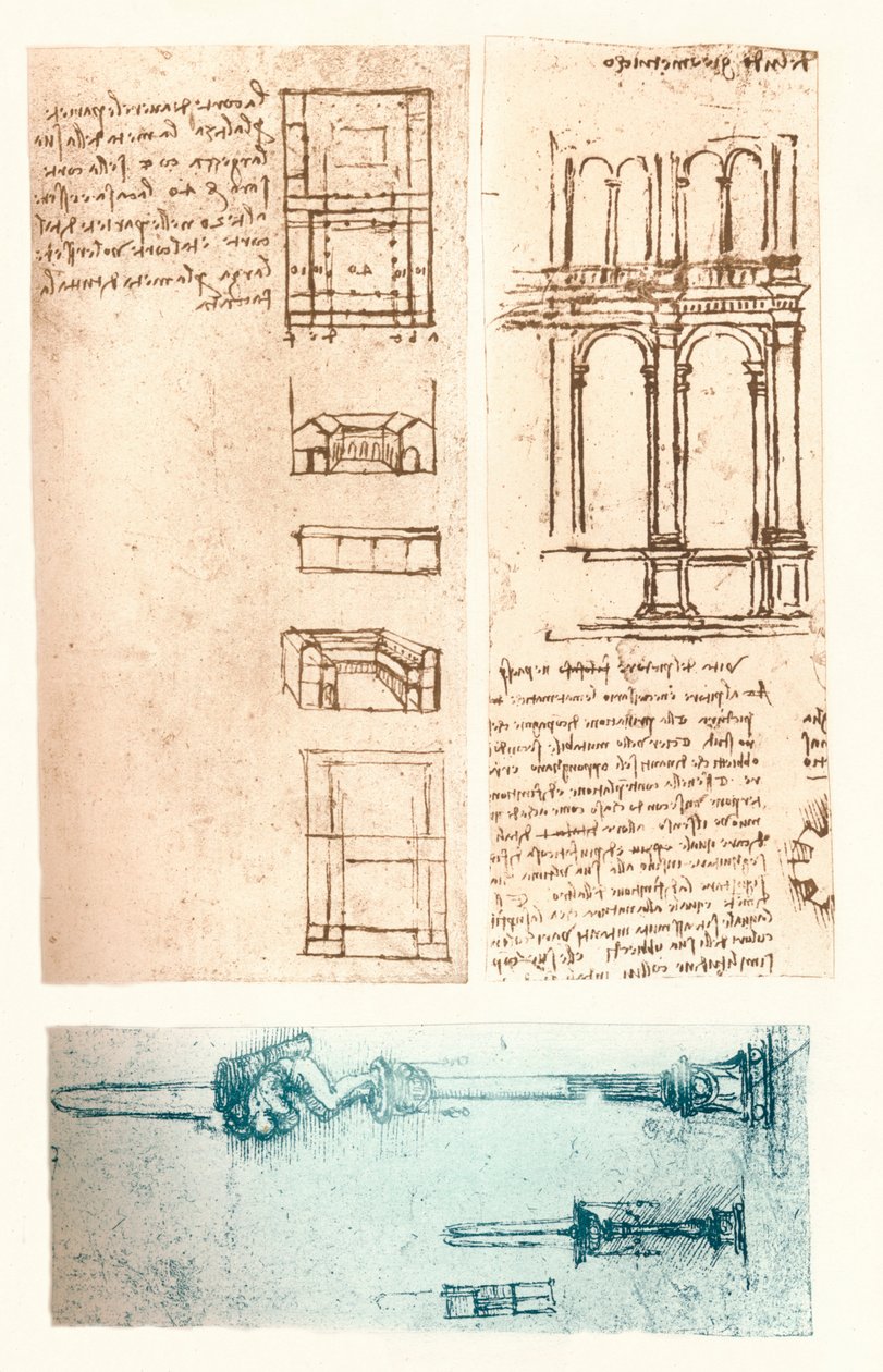 Három építészeti rajz, c1472-c1519 1883 alkotó: Leonardo da Vinci