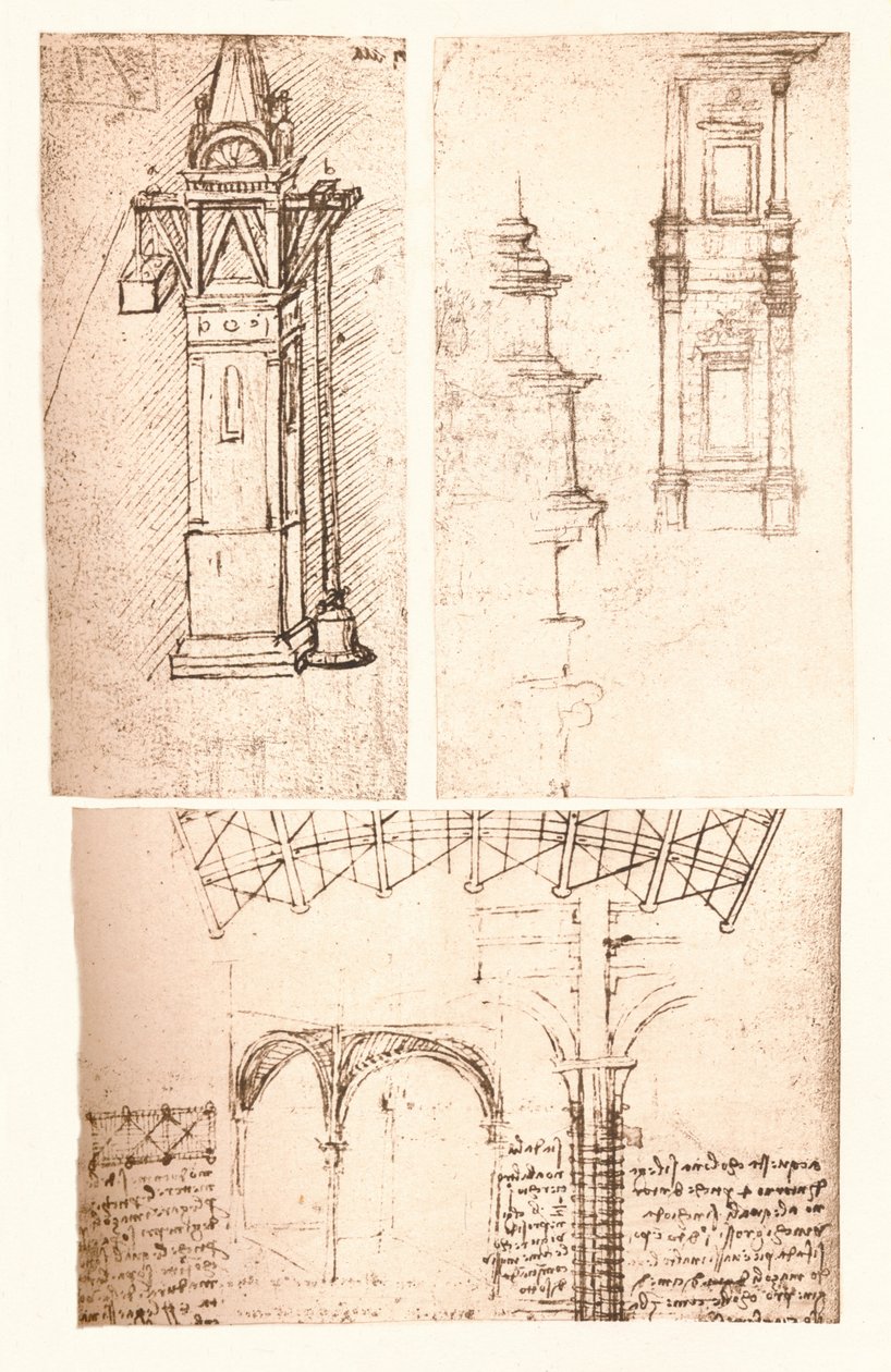 Három építészeti rajz, c1472-c1519 1883 alkotó: Leonardo da Vinci