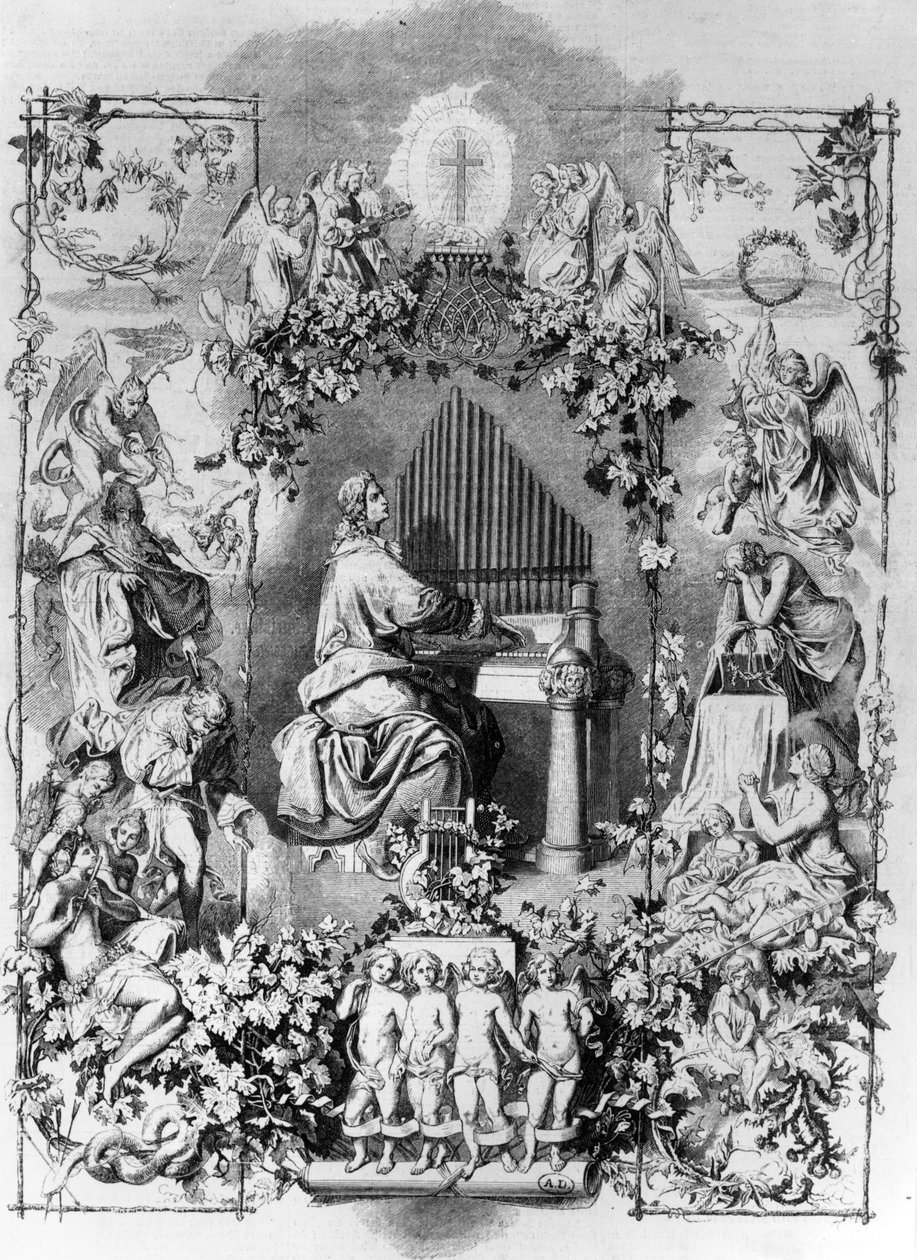 Mozart apoteózisa, Carl Joseph Geiger metszete, 1857 alkotó: Leopold Schmidt