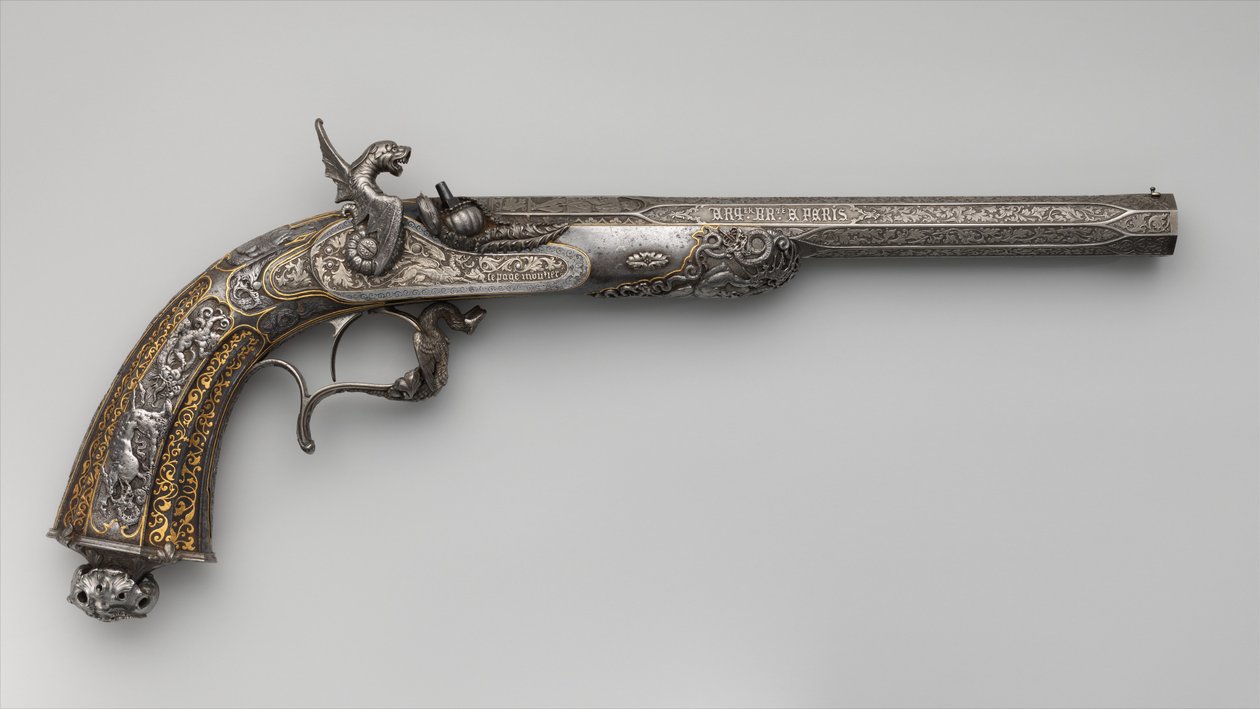 Ütőhangszer-kiállítás Pistol, francia, 1851-ben alkotó: Lepage Moutier