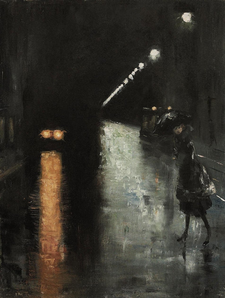Éjszakai utcakép, Berlin Leipziger Strasse? alkotó: Lesser Ury