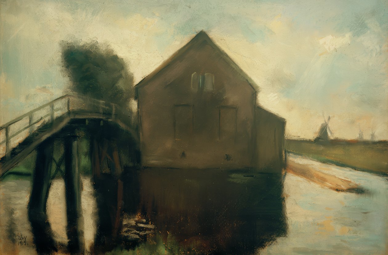 Holland táj szélmalmokkal alkotó: Lesser Ury