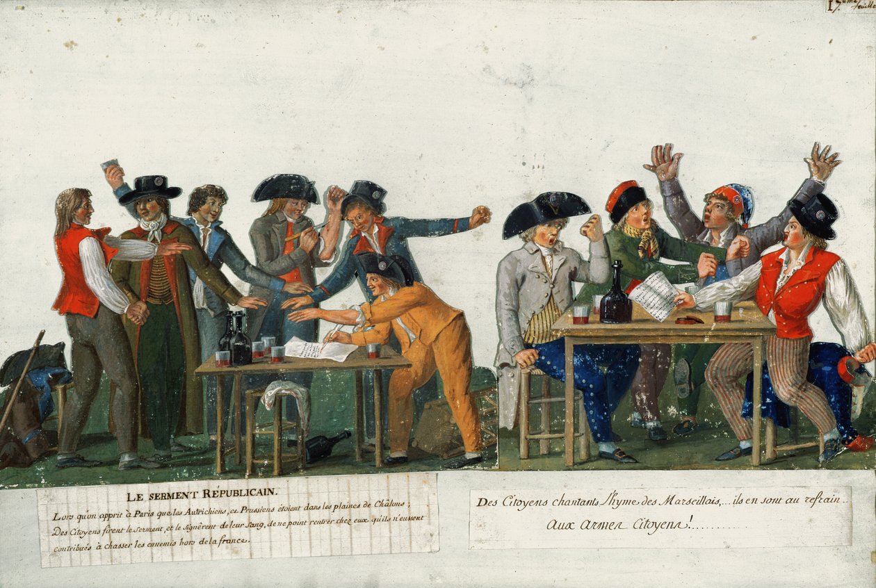 A republikánus esküt vérrel írják alá, és a „The Marseillaise”-t énekli, 1792 körül alkotó: Lesueur Brothers