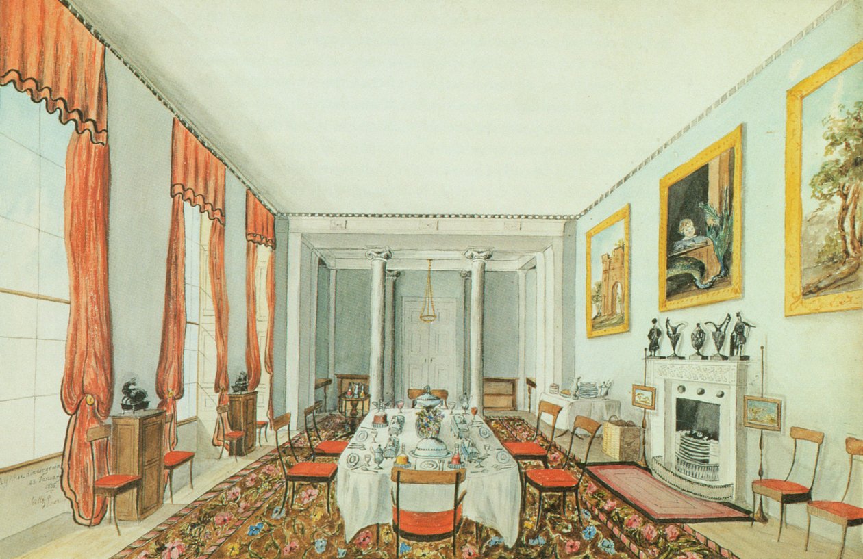 Az Aynhoe-i ebédlő, 1835. január 23. (akvarell, papír) alkotó: Lili Cartwright