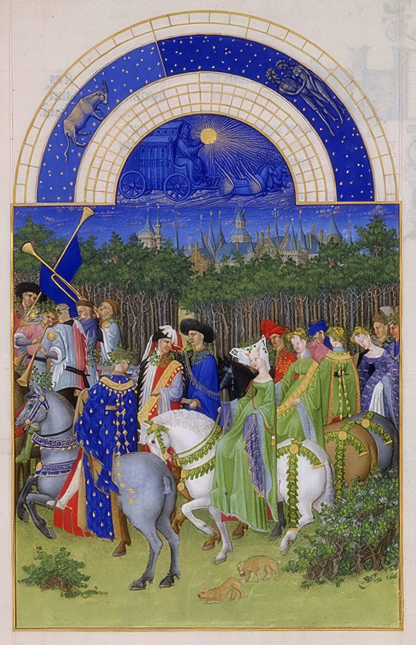május (Berry herceg óráinak könyve). 1412-16 alkotó: Limbourg Brothers