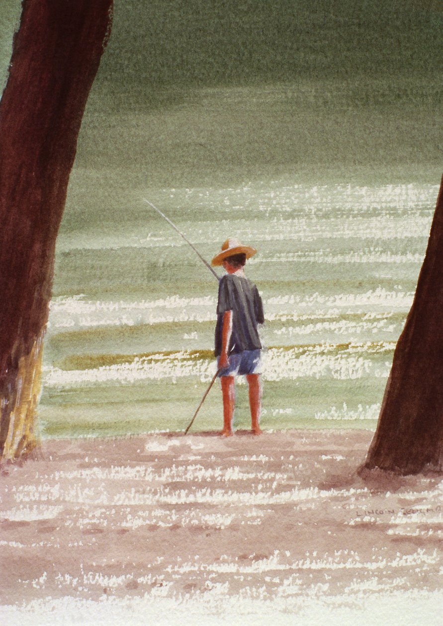 Henry Fishing, 1990 (akril, papír) alkotó: Lincoln Seligman