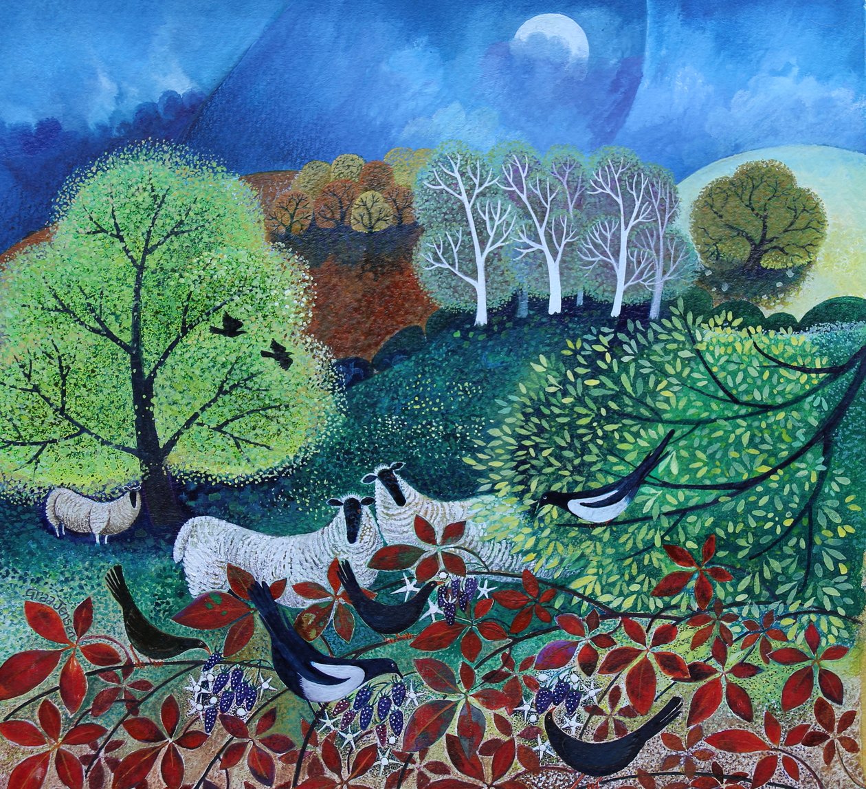 Fruit Peckers, 2021 (akril, papír) alkotó: Lisa Graa Jensen