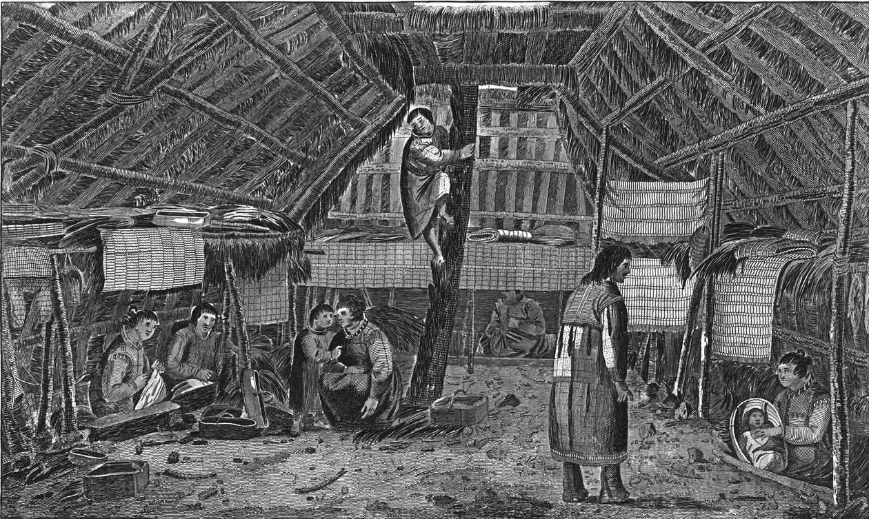 „A ház belsejében Oonalashkában”, 1776-1779. alkotó: Lodge