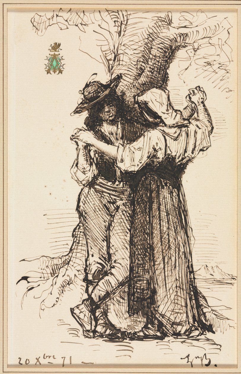 Pár udvarol egy fa mellett alkotó: Léon Bonnat