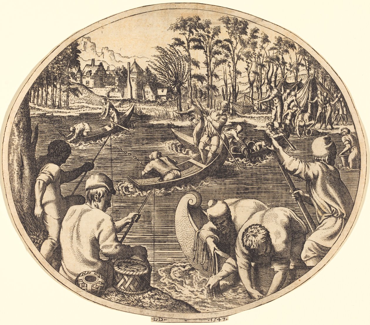 Horgász jelenet alkotó: Léon Davent after Francesco Primaticcio