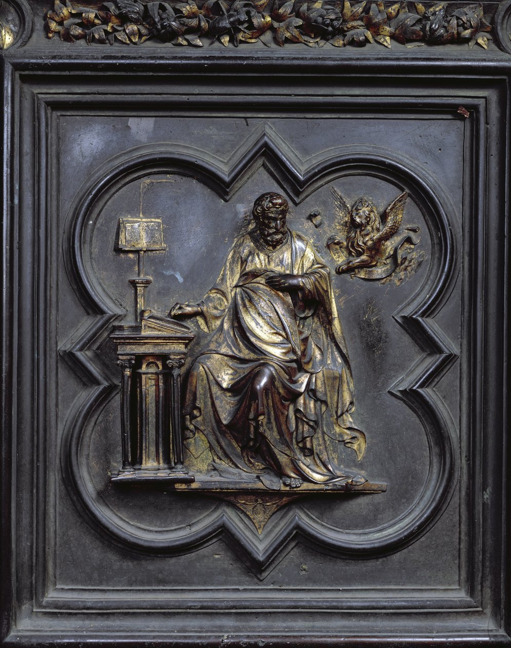 Szent Márk evangélista, a San Giovanni Keresztelőkápolna északi ajtóinak D-táblája, 1403-24 (bronz) alkotó: Lorenzo Ghiberti