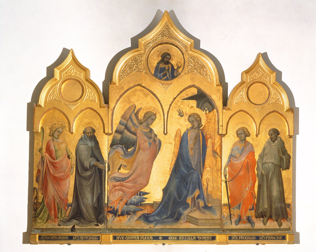 Angyali üdvözlet a szentekkel (tempera a panelen) alkotó: Lorenzo Monaco