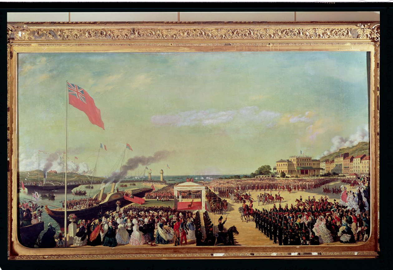 III. Napóleon (1808-73) köszönti Viktória királynőt (1819-1901) Boulogne kikötőjében, 1855. augusztus 18-án, 1856. alkotó: Louis Armand