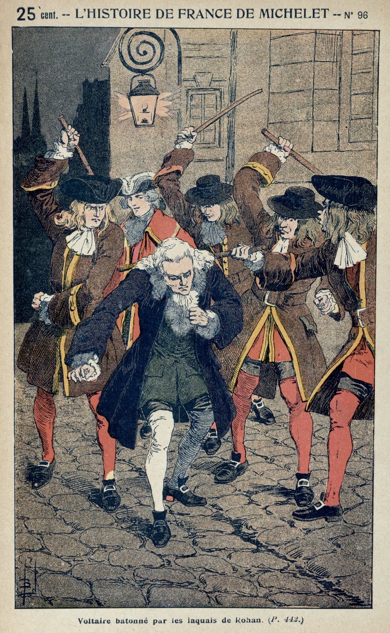 Voltaire (1694-1778) botozása Rohan herceg lakájai által 1726-ban, 1900 körül alkotó: Louis Charles Bombled