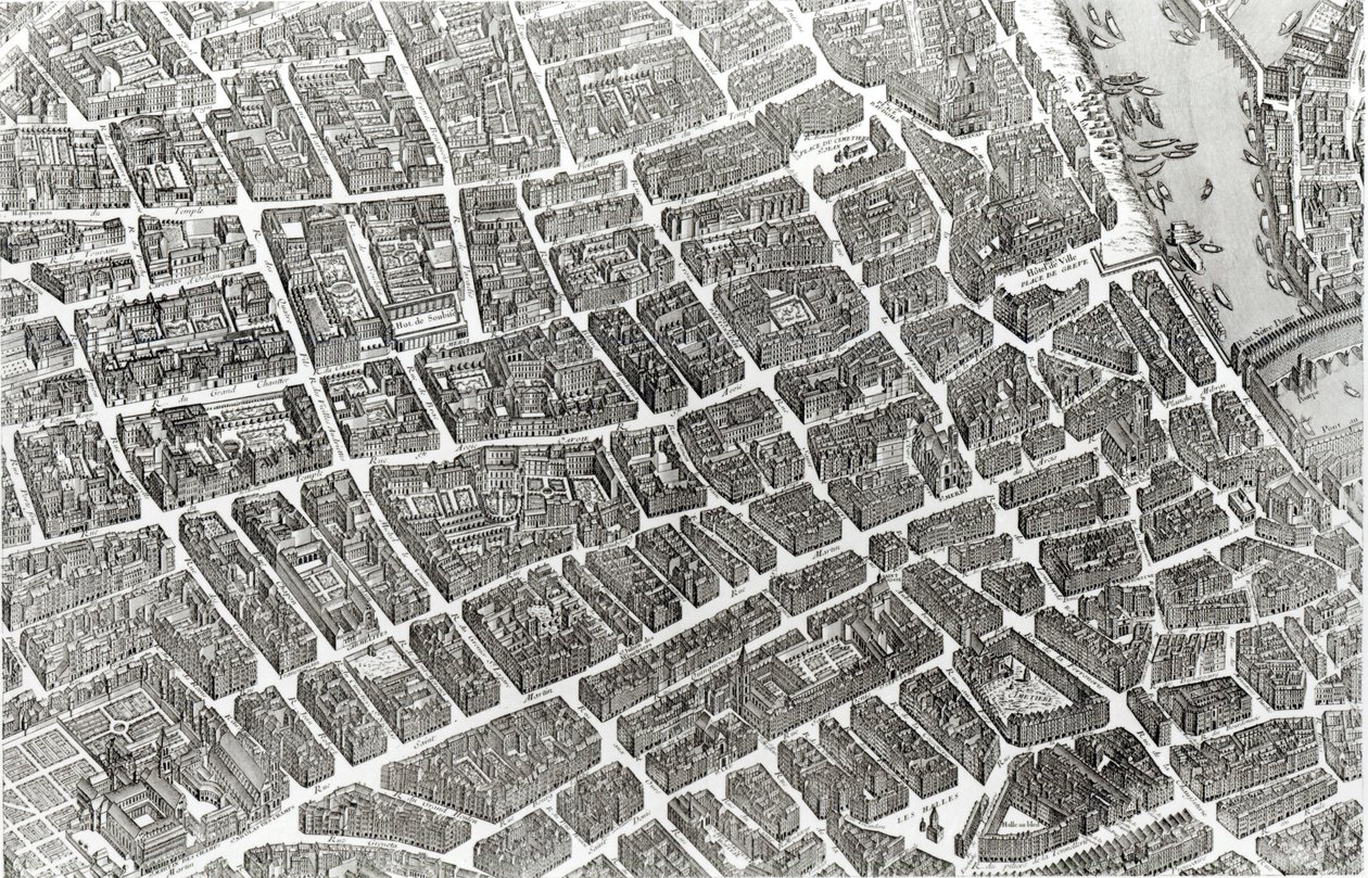 Párizs terve, „Plan de Turgot” néven ismert, Claude Lucas vésette, 1734-39 (részlet) alkotó: Louis Bretez
