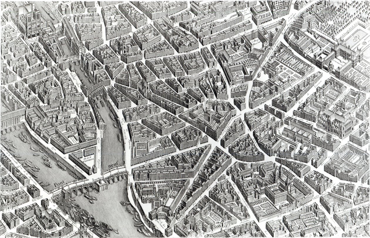 Párizs terve, „Plan de Turgot” néven ismert, Claude Lucas vésette, 1734-39 (részlet) alkotó: Louis Bretez