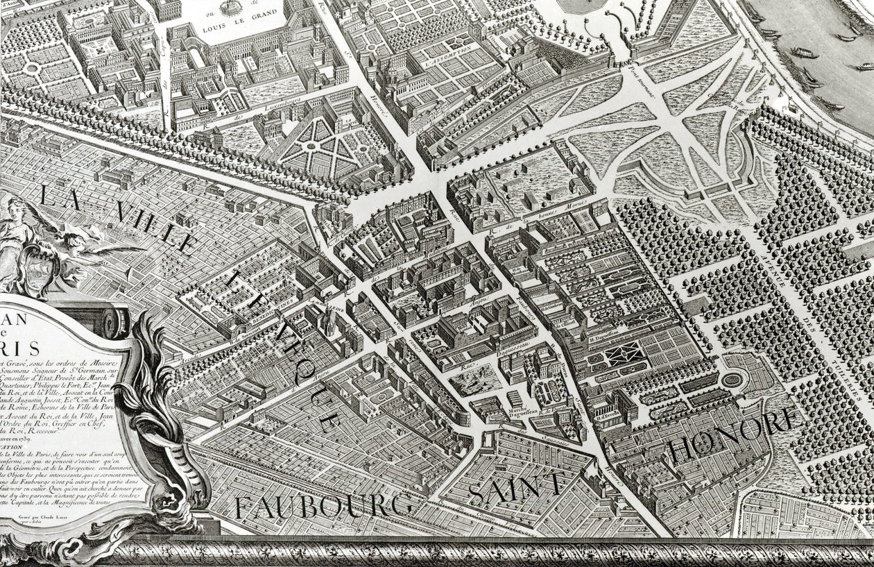 Párizs terve, „Plan de Turgot” néven ismert, Claude Lucas vésette, 1734-39 (részlet) alkotó: Louis Bretez